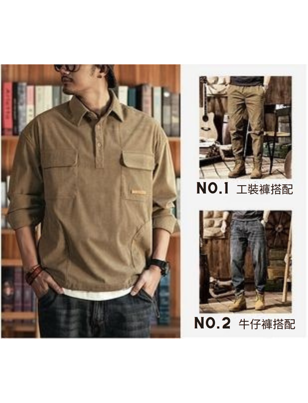 工裝著衣WorkerWear23年款/美式華夫格常春藤復古長袖Polo衫(3色)