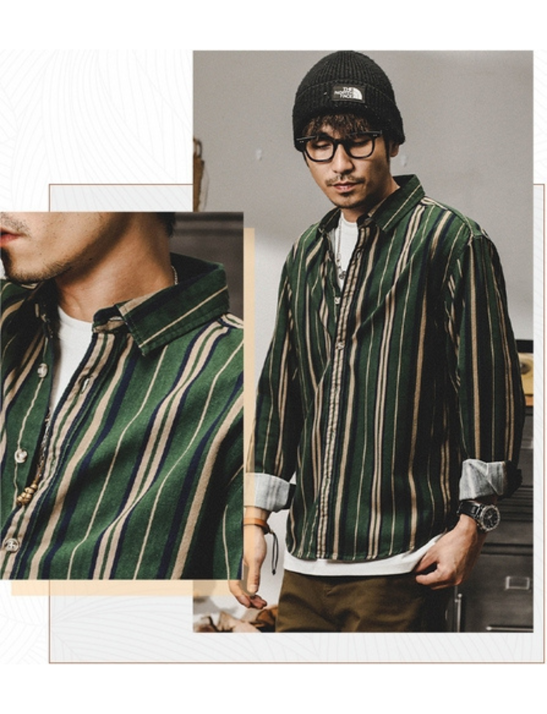 工裝著衣WorkerWear23年款/美式復古條紋拚色襯衫(2色)