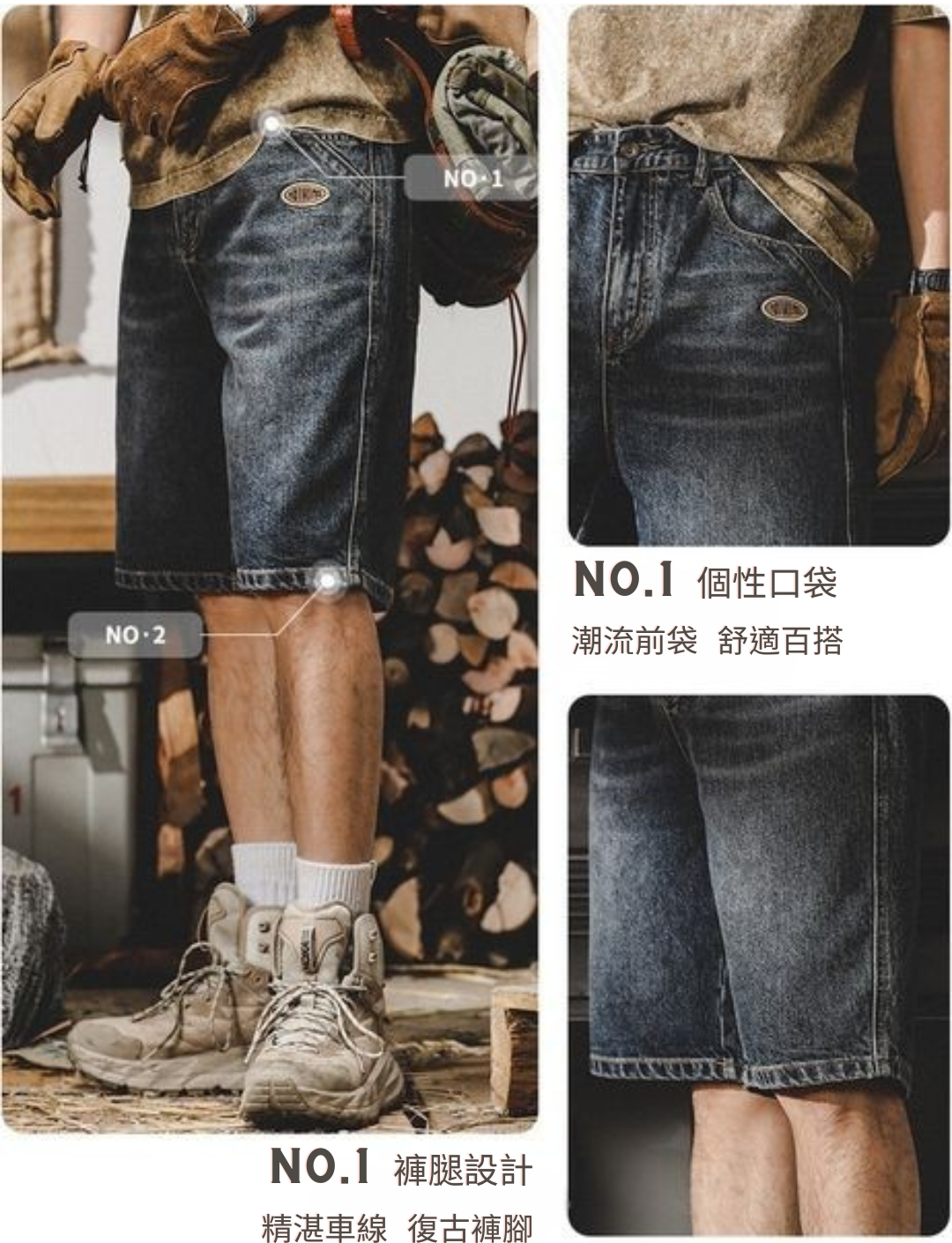 工裝著衣WorkerWear23年款/美式重磅復古寬鬆直筒牛仔短褲