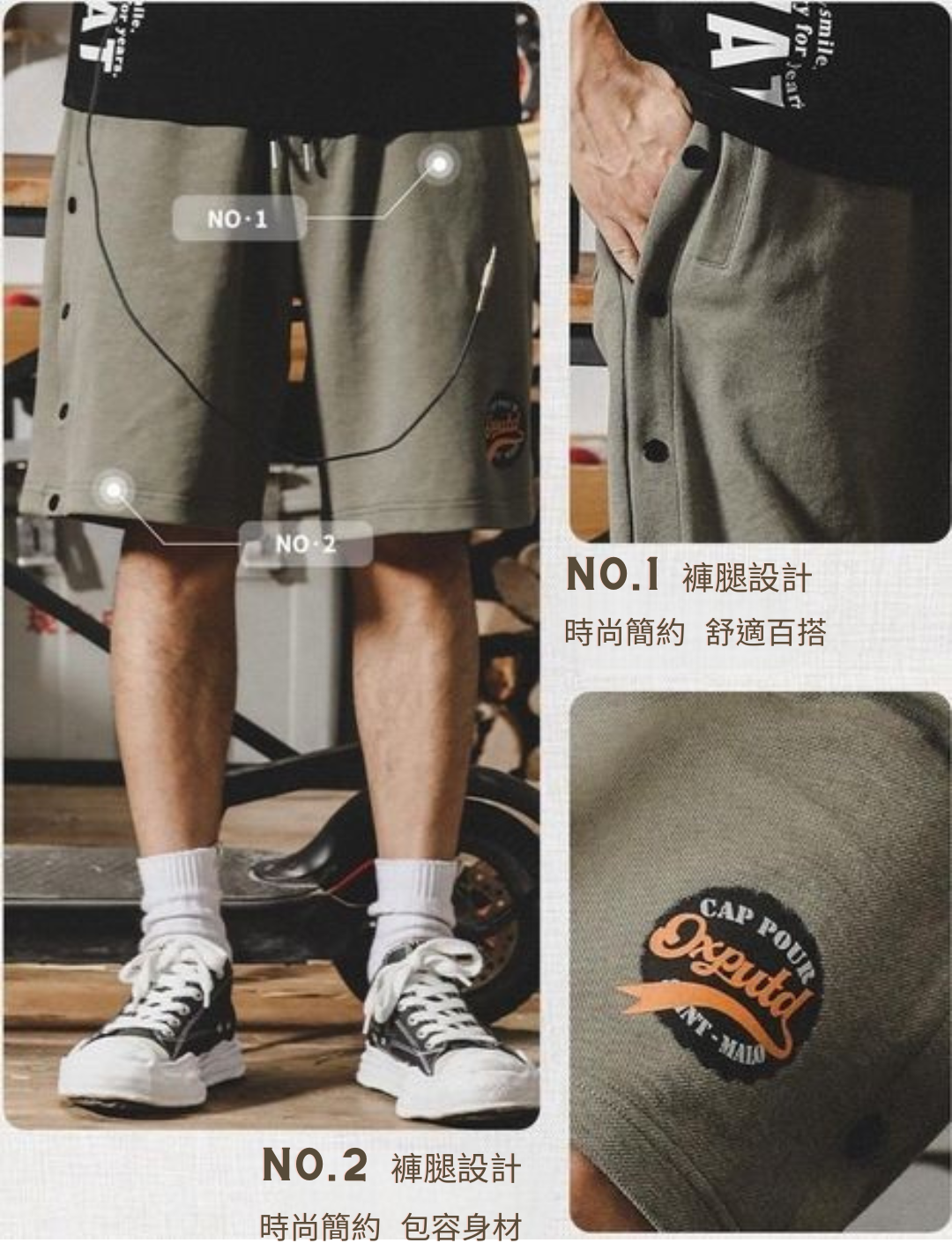 工裝著衣WorkerWear23年款/美式重磅排扣針織短褲(3色)